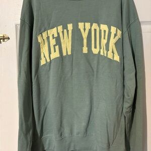Green Crewneck Sweater with Yellow Print